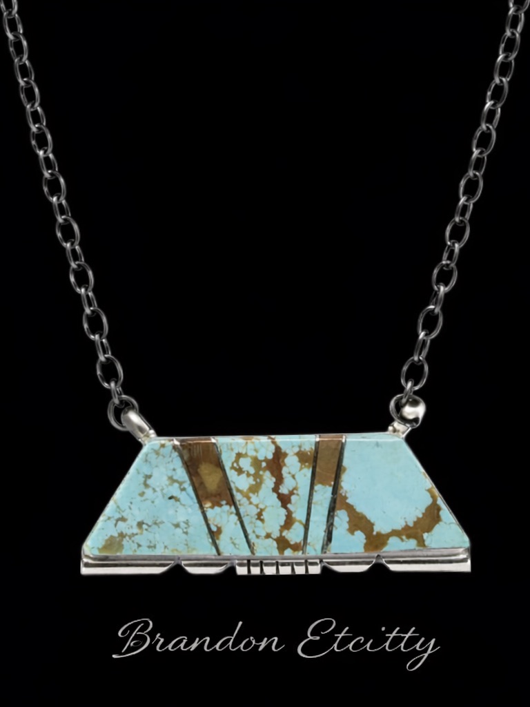 Turquoise Inlay Bar Necklace - Blue